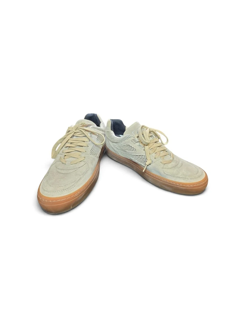 P448 Monza Sand Mesh Suede Low Top Sneakers Beige Tan Gum Sole EUC Size 40